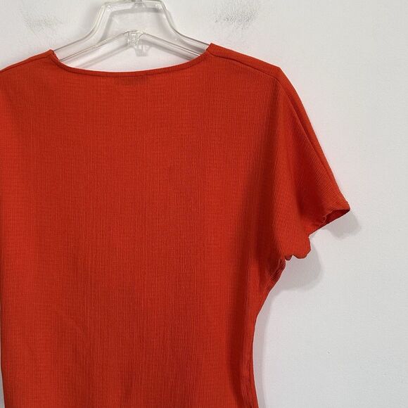 Zara Knot Twist Front Top Shirt S Orange Textured Popover Summer Boho Festival - Picture 7 of 11